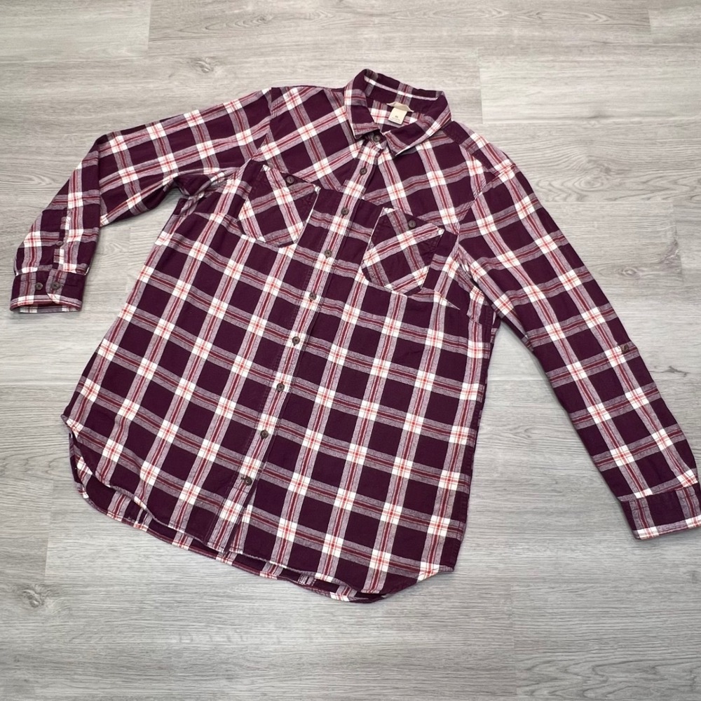 Duluth Trading Co. Womens Flannel Shirt‎ XL Burgundy Plaid Long Sleeve
